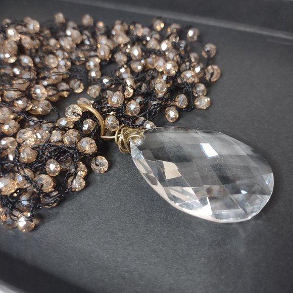 Very Pretty 19 Inch Black Fabric And Orangish Glass Bead Necklace - Picture 12 of 12